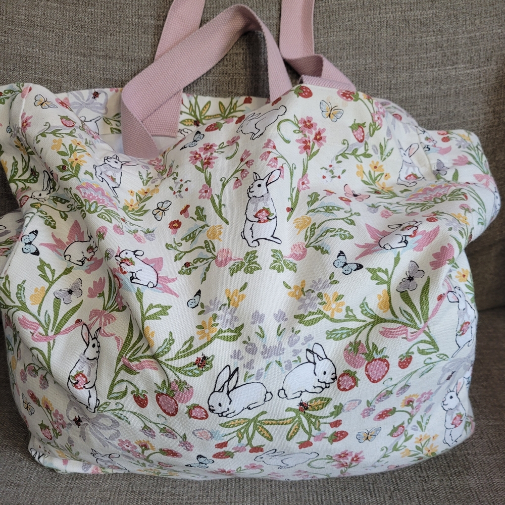 Floral Bunny Print Large Tote Bag.
